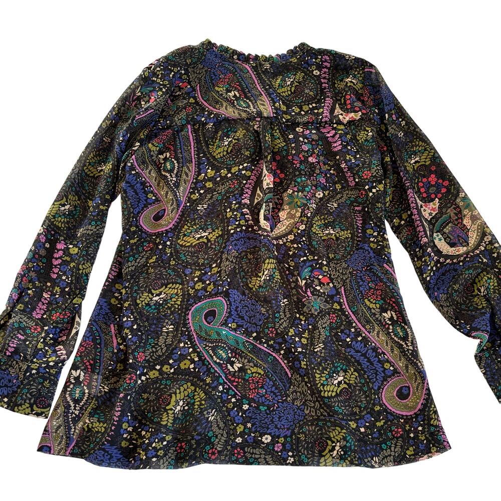 Dolan Anthropologie Black Floral Print Long Sleeve Semi-Sheer Blouse Size Medium - Picture 6 of 7